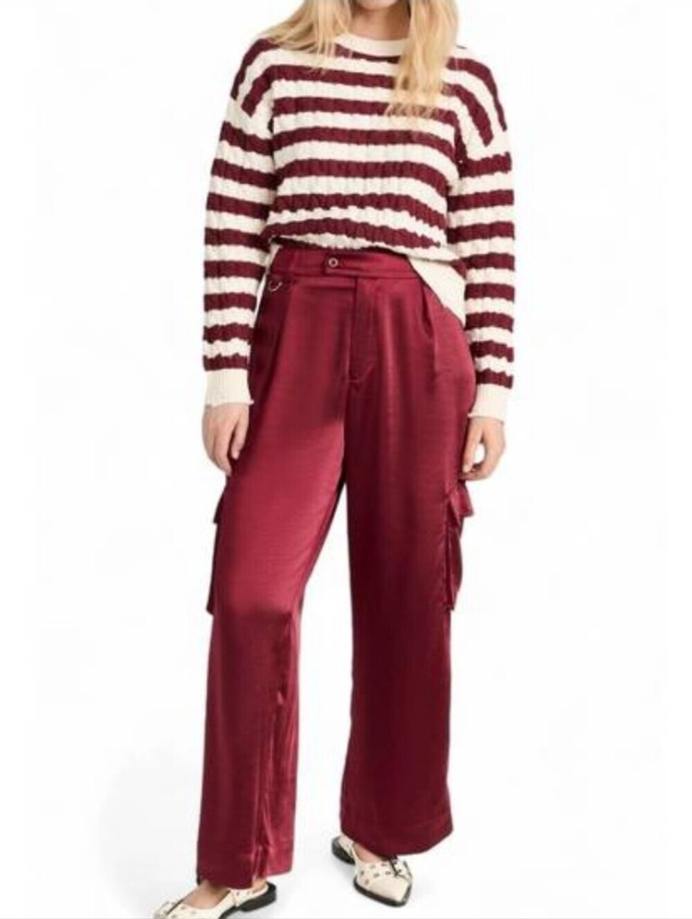 LNA Clothing lou silky cargo pant in lambrusco Like New Size Small - Picture 12 of 15